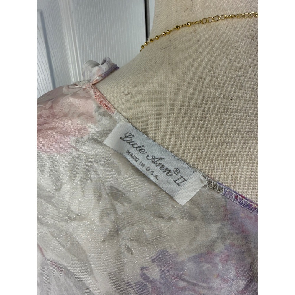 Vintage Lucie Ann Floral Satin Camisole Medium Lace Trim Romantic Y2K - Picture 7 of 9